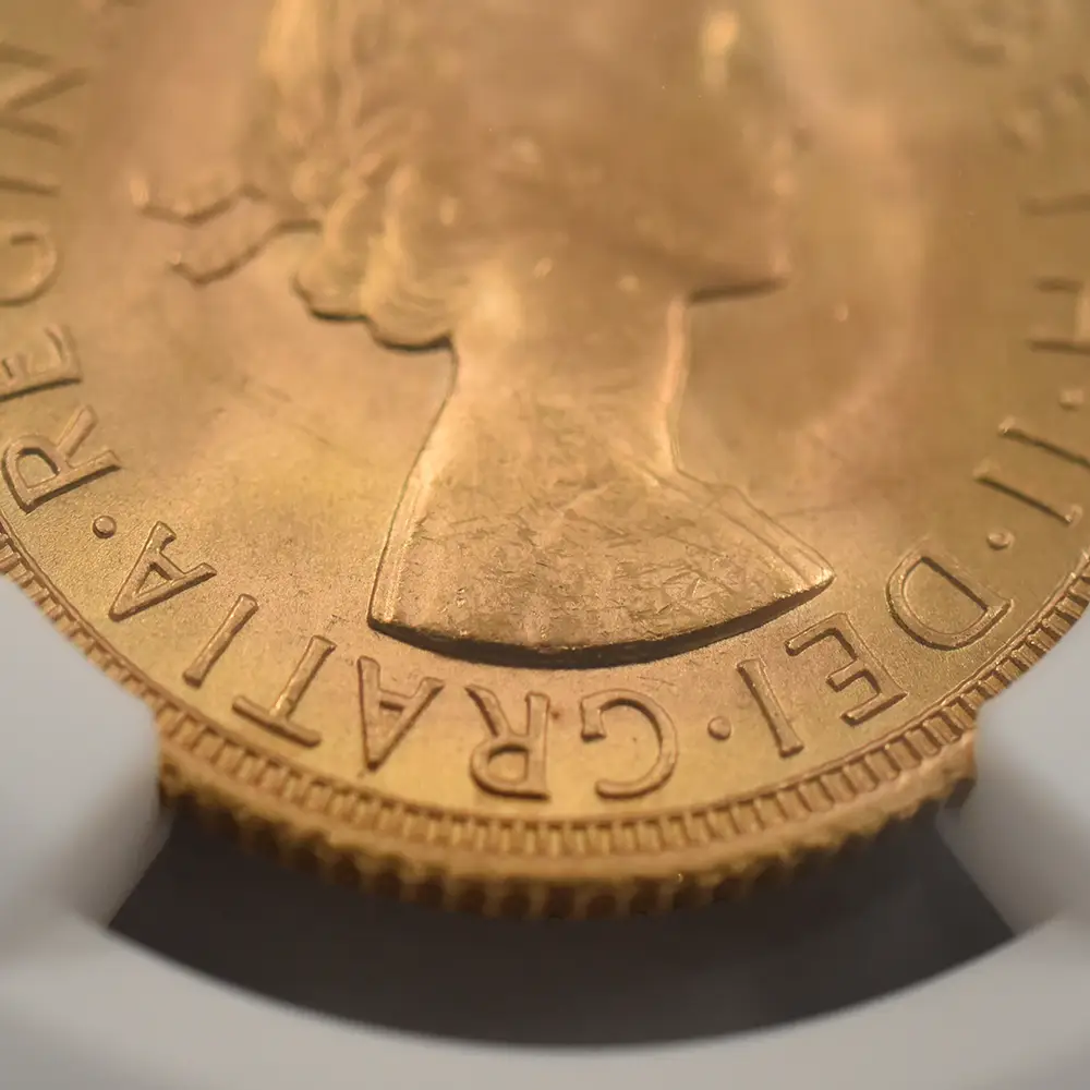 モダンコイン9：4561 1958 エリザベス2世 ヤングヤング 聖ジョージ竜退治 ソブリン金貨 NGC MS65