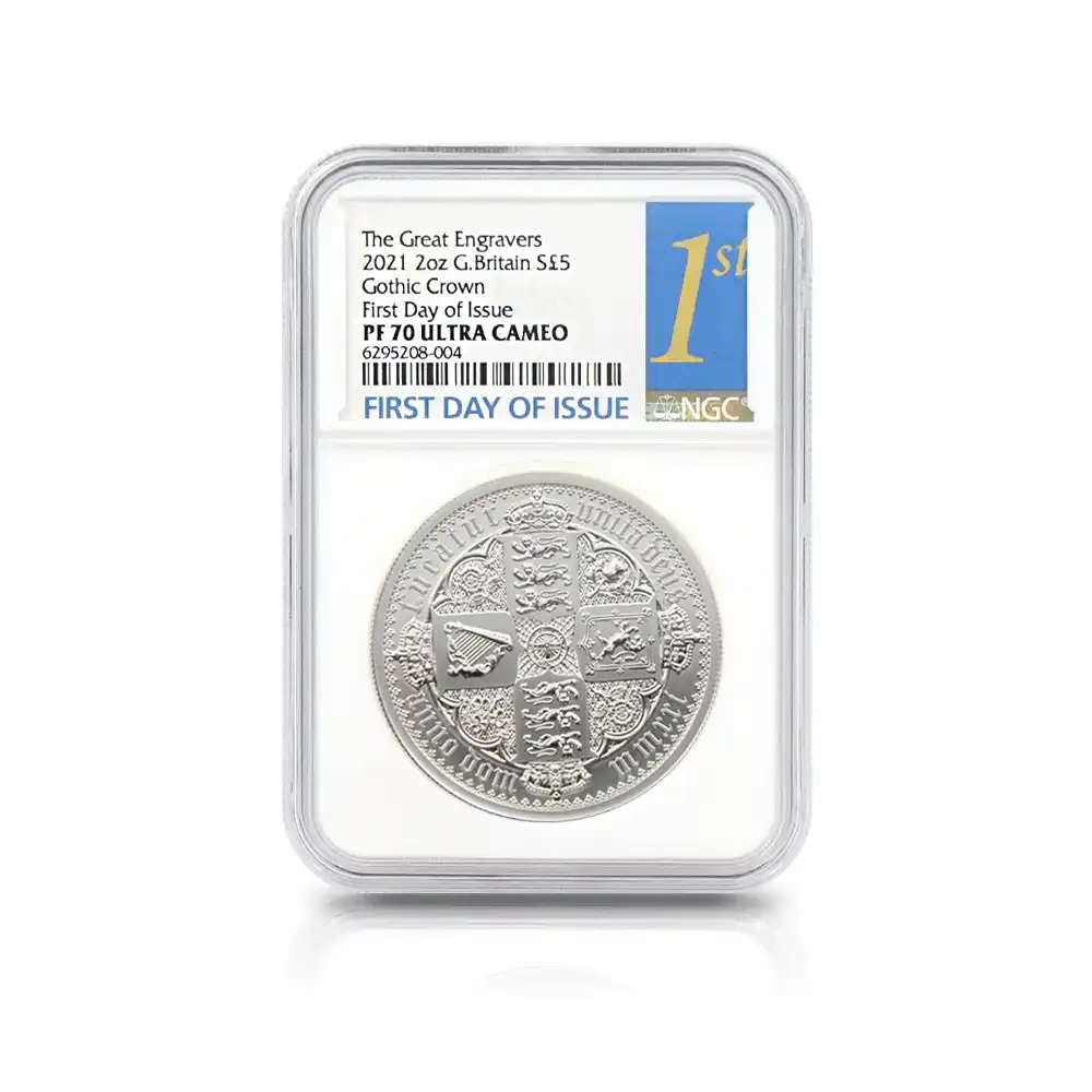 モダンコイン8：5926 2021 エリザベス2世 ゴチッククラウン 5ポンド2オンス銀貨 2枚セット 発行即日鑑定品 NGC PF70UC 箱付き