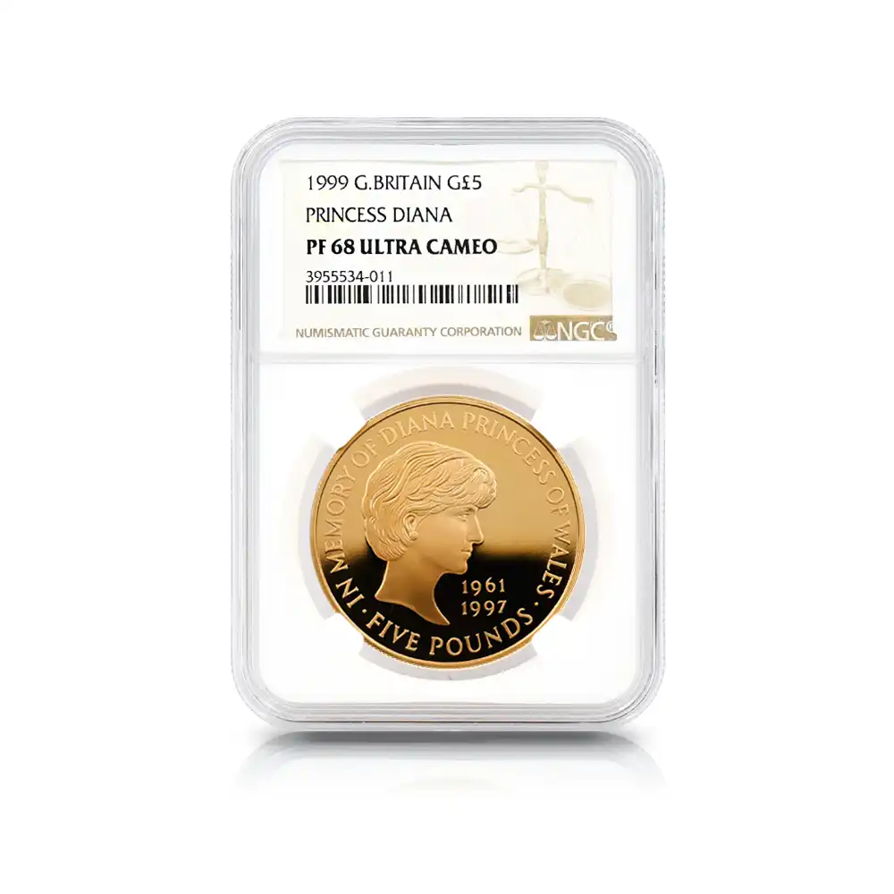 モダンコイン4：5940 1999 エリザベス2世 ダイアナ妃追悼記念 5ポンド金貨 NGC PF68UC 箱付き（外箱無し）