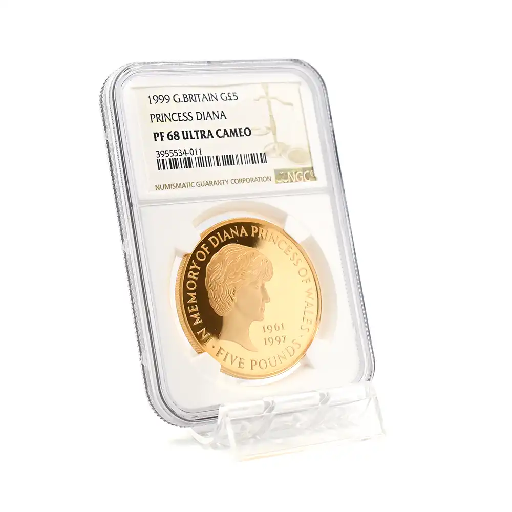 モダンコイン6：5940 1999 エリザベス2世 ダイアナ妃追悼記念 5ポンド金貨 NGC PF68UC 箱付き（外箱無し）