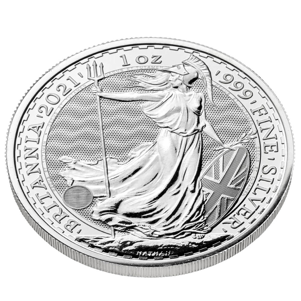 地金型4：4592 イギリス 2021 エリザベス2世 ブリタニア 2ポンド 1オンス 銀貨 【100枚】 (コインチューブ付き)