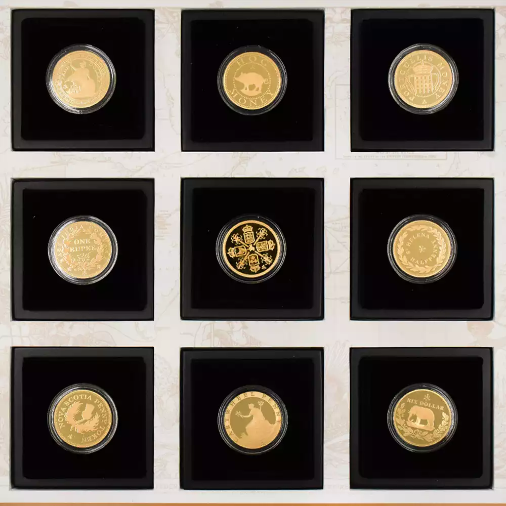 モダンコイン15：1459 セントヘレナ 2019 帝国コレクション 2ポンドプルーフ金貨9枚セット 限定100セット 未鑑定 箱付き