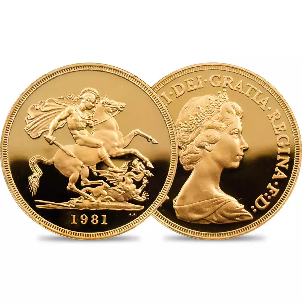 1981 エリザベス2世 ヤングエリザベス 聖ジョージ竜退治 5ポンド金貨