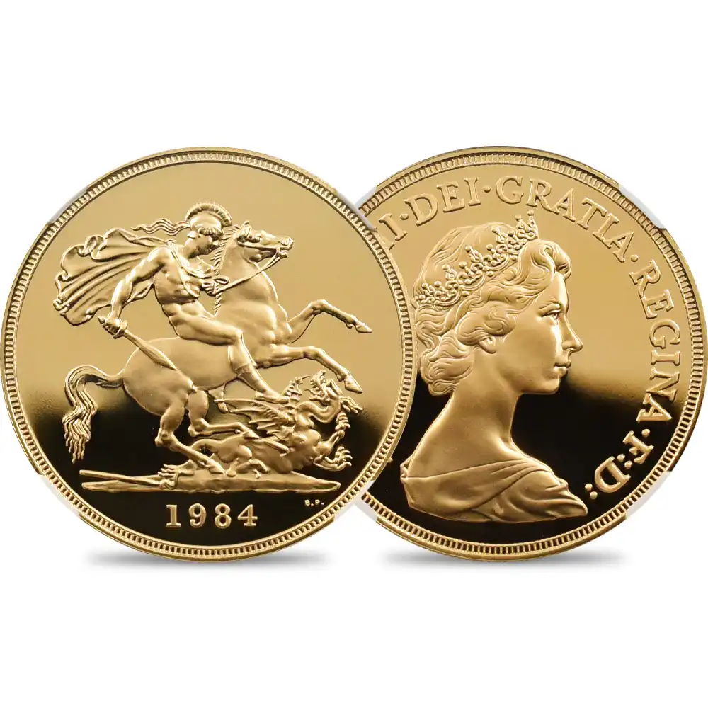 1984 エリザベス2世 ヤングエリザベス 聖ジョージ竜退治 5ソブリン金貨