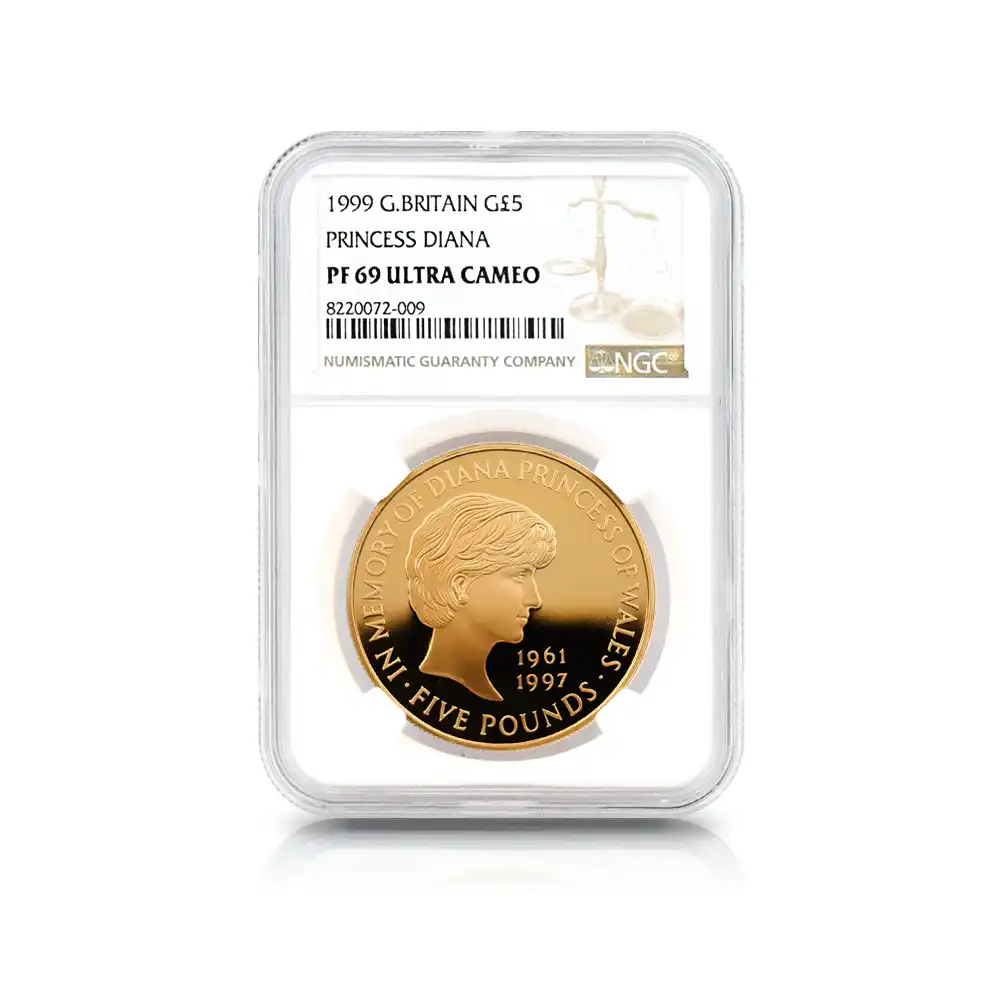 モダンコイン4：5953 1999 エリザベス2世 ダイアナ妃追悼記念 5ポンド金貨 NGC PF69UC