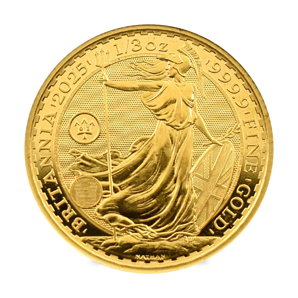 地金型2：5954 イギリス 2025 チャールズ3世 ブリタニア 30ポンド 1/3オンス 金貨 トライデント01マーク入り【1枚】 (コインケース付き)