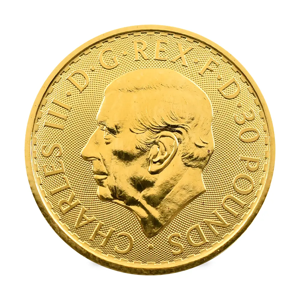地金型3：5954 イギリス 2025 チャールズ3世 ブリタニア 30ポンド 1/3オンス 金貨 トライデント01マーク入り【1枚】 (コインケース付き)