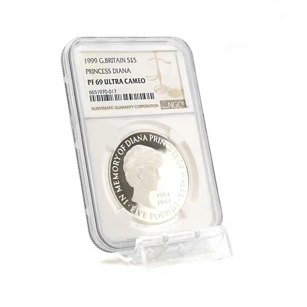 モダンコイン6：5962 1999 エリザベス2世 ダイアナ妃追悼記念 5ポンド銀貨 NGC PF69UC 箱付き