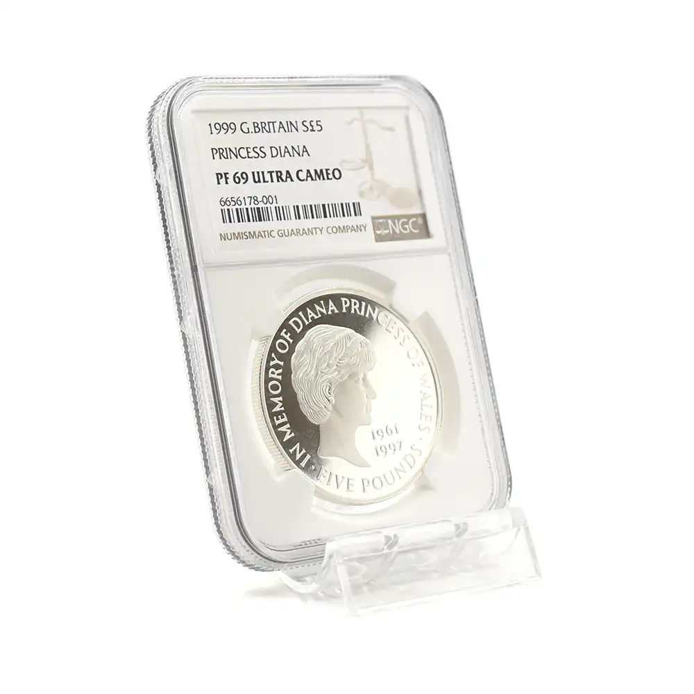モダンコイン6：5963 1999 エリザベス2世 ダイアナ妃追悼記念 5ポンド銀貨 NGC PF69UC 箱付き（紙の外装無し）