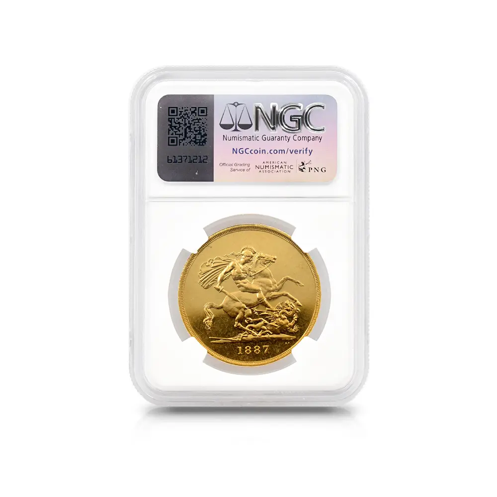 アンティークコイン5：5971 1887 ヴィクトリア女王 ジュビリーヘッド 聖ジョージ竜退治 5ソブリン金貨 NGC MS62PL