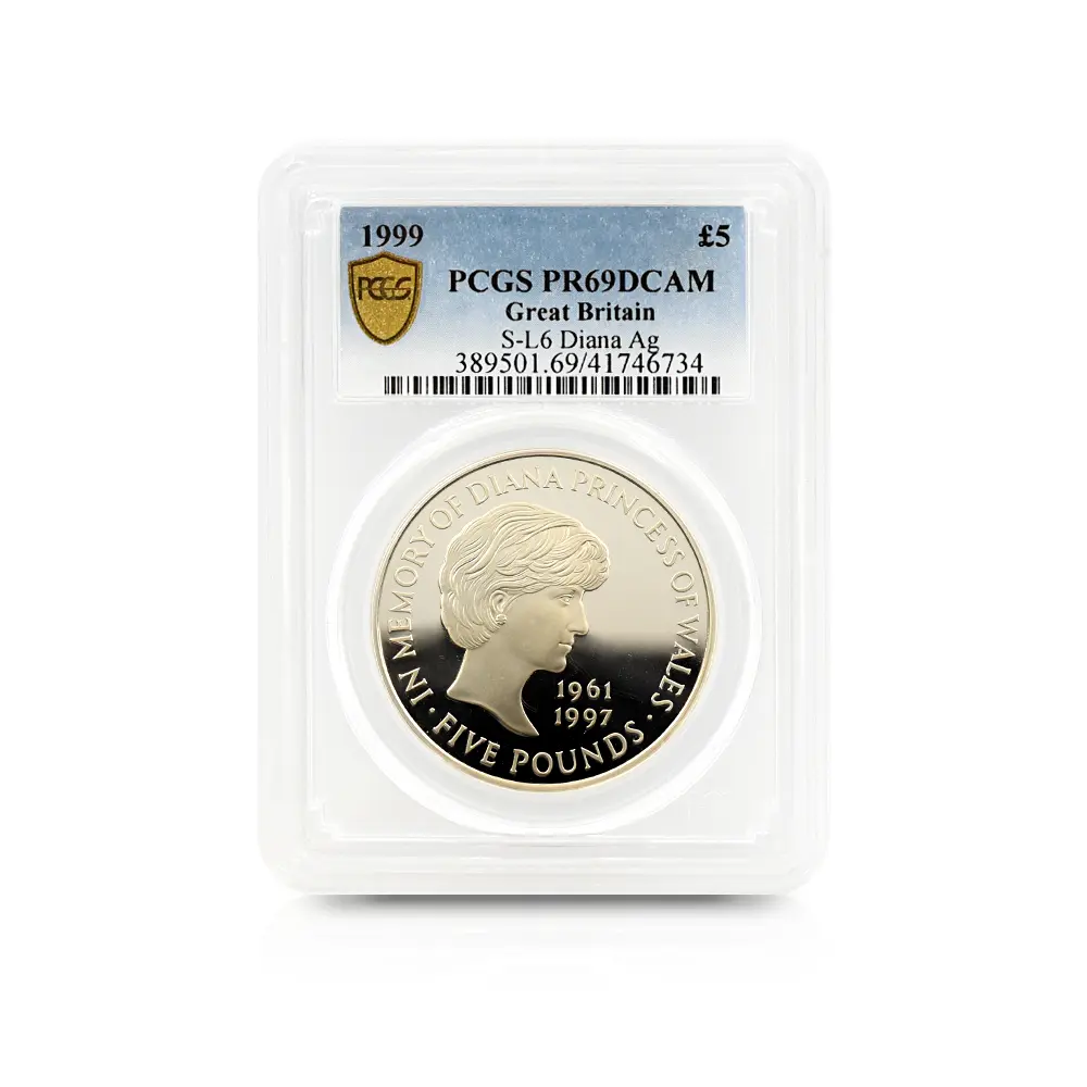 モダンコイン4：5969 1999 エリザベス2世 ダイアナ妃追悼記念 5ポンド銀貨 PCGS PR69DC S-L6 箱付き