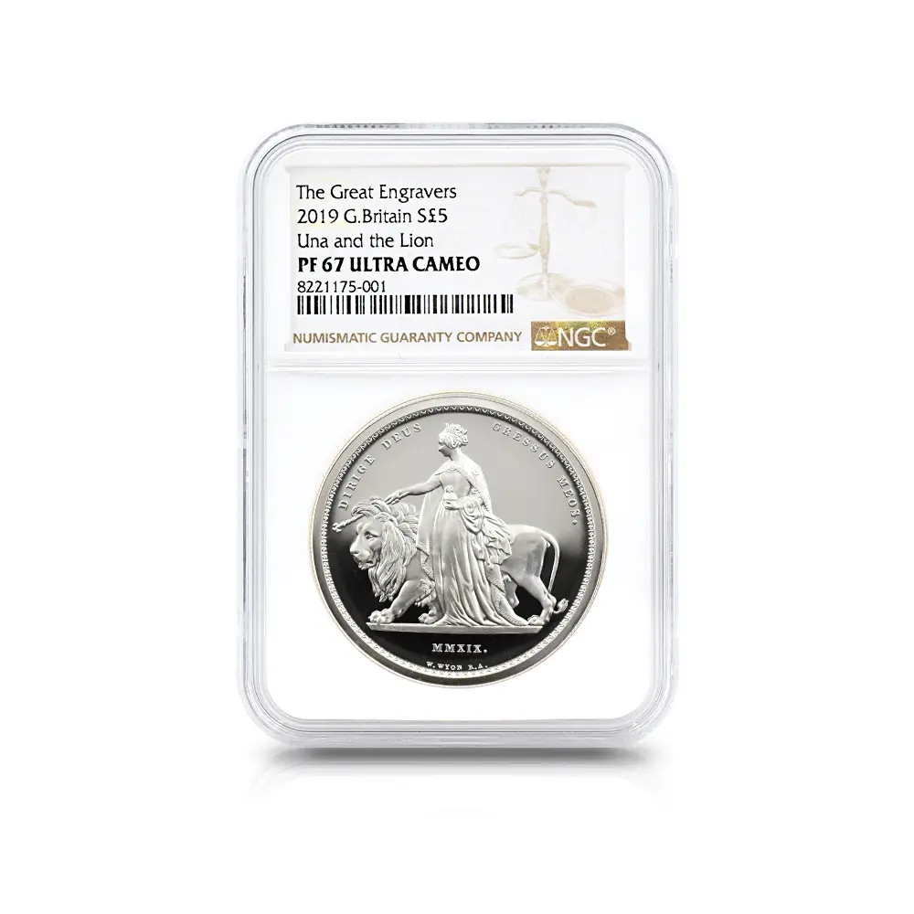 モダンコイン4：5979 2019 エリザベス2世 ウナ＆ライオン 5ポンド2オンス銀貨 NGC PF67UC 箱付き