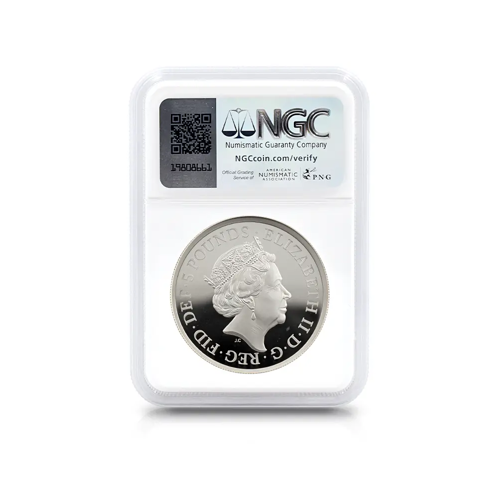 モダンコイン5：5979 2019 エリザベス2世 ウナ＆ライオン 5ポンド2オンス銀貨 NGC PF67UC 箱付き