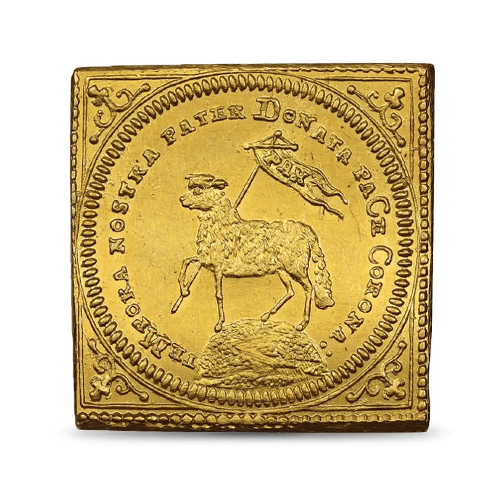 アンティークコイン2：5977 ドイツ ニュルンベルク 1700 神の子羊 ダカット クリッペ(四角)金貨 NGC UNC DETAILS FR-1886