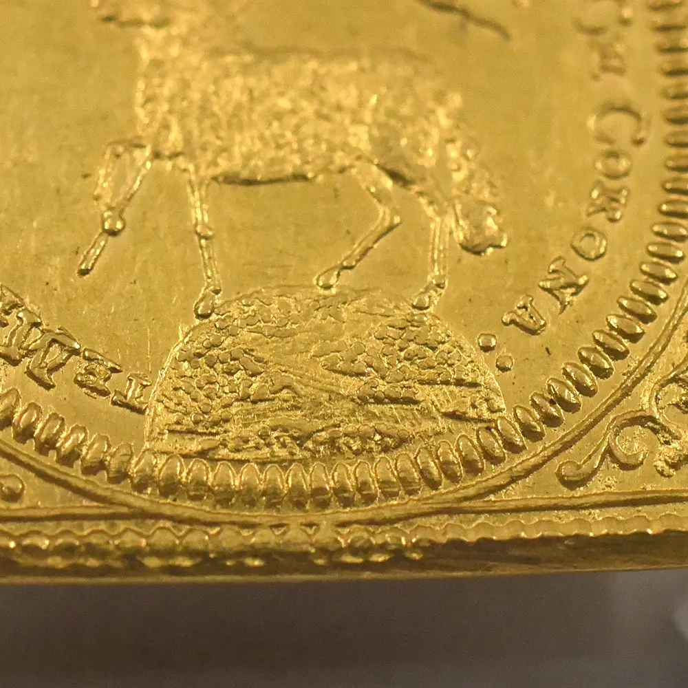 アンティークコイン9：5977 ドイツ ニュルンベルク 1700 神の子羊 ダカット クリッペ(四角)金貨 NGC UNC DETAILS FR-1886