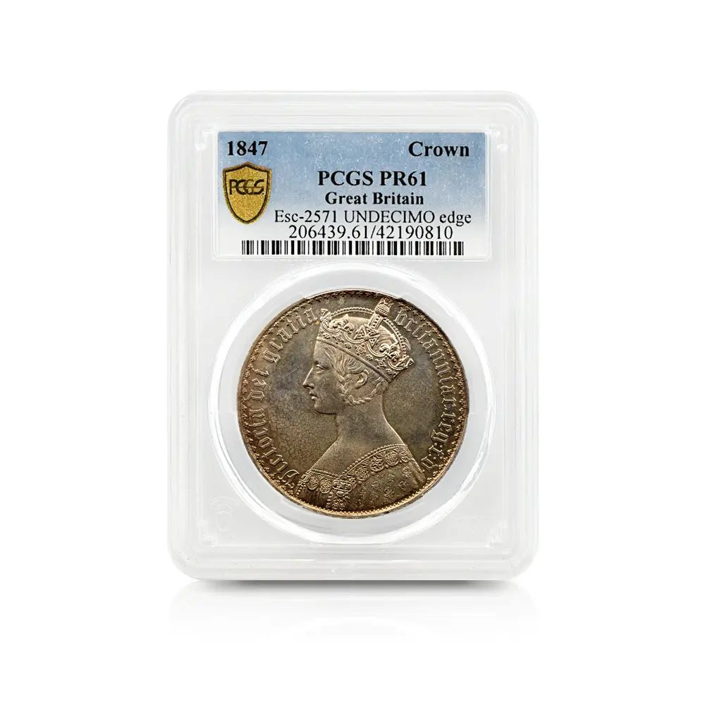 アンティークコイン4：5982 1847 ヴィクトリア女王 ゴチッククラウン銀貨 アンデシモエッジ PCGS PR61 Esc-2571