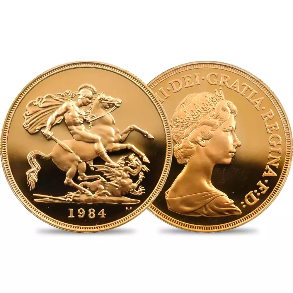 1984 エリザベス2世 ヤングエリザベス 聖ジョージ竜退治 5ポンド金貨