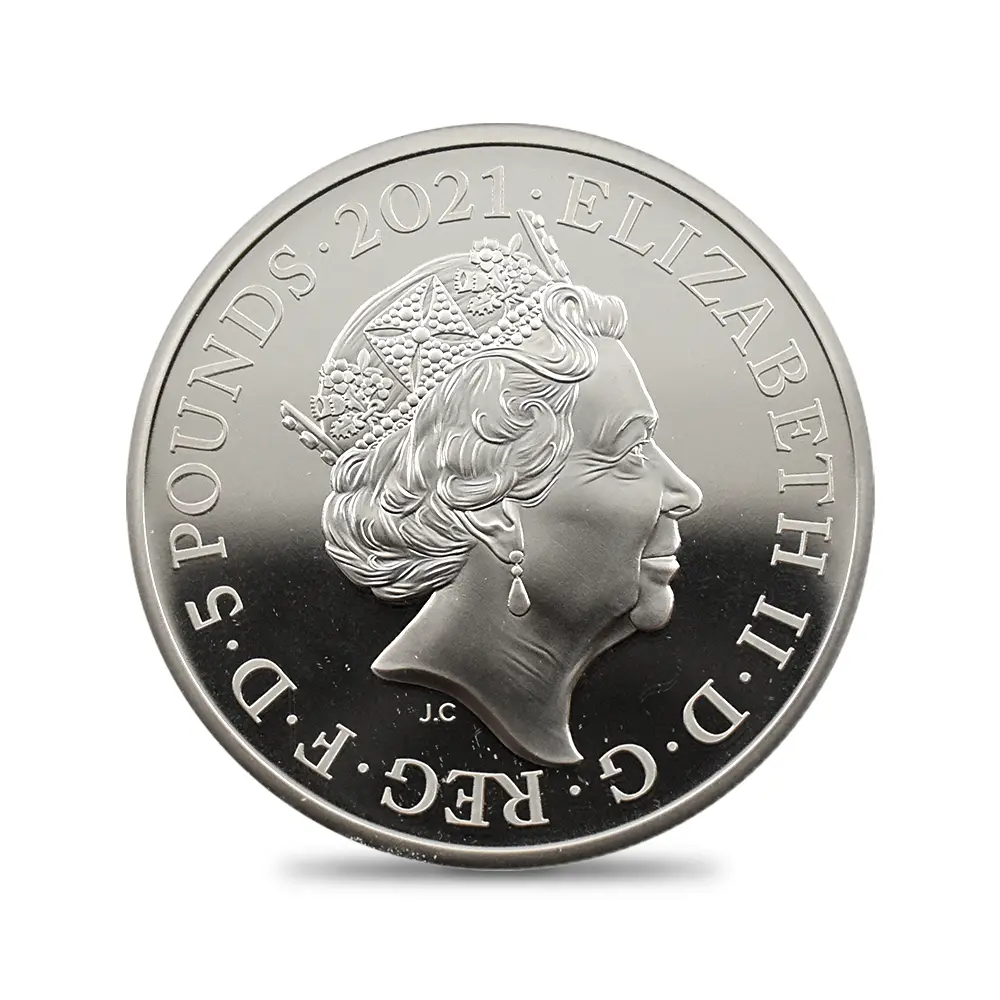 モダンコイン5：5990 2021 エリザベス2世 ゴチッククラウン 5ポンド2オンス銀貨 2枚セット ファーストリリース・発行即日鑑定品 NGC PF70UC 箱付き