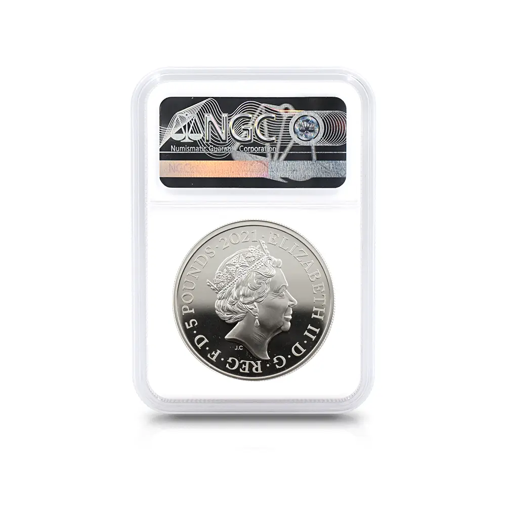 モダンコイン9：5990 2021 エリザベス2世 ゴチッククラウン 5ポンド2オンス銀貨 2枚セット ファーストリリース・発行即日鑑定品 NGC PF70UC 箱付き