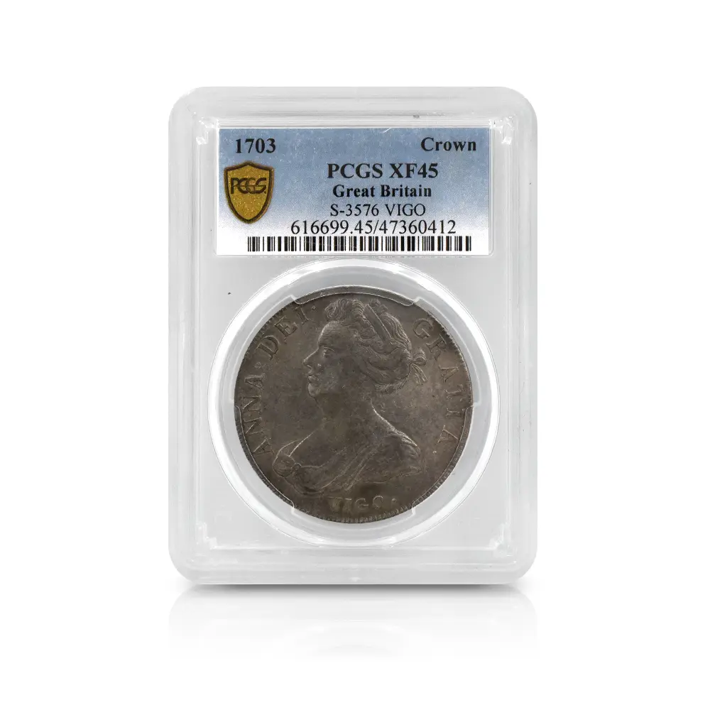 アンティークコイン4：5997 1703 アン女王 VIGO クラウン銀貨 PCGS XF45