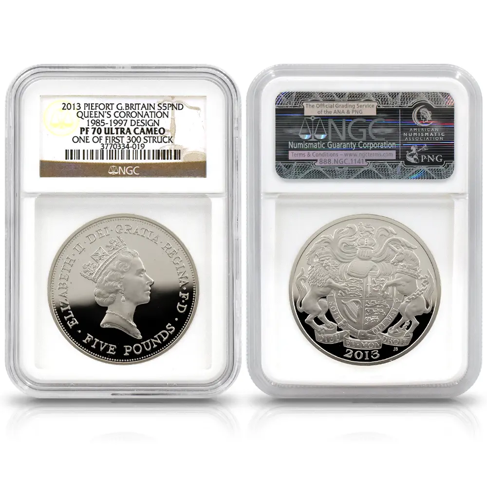 モダンコイン3：5998 2013 エリザベス2世 戴冠60周年記念 5ポンドピエフォー銀貨 4枚セット ファースト300ストラック NGC PF70UC 付属品付き