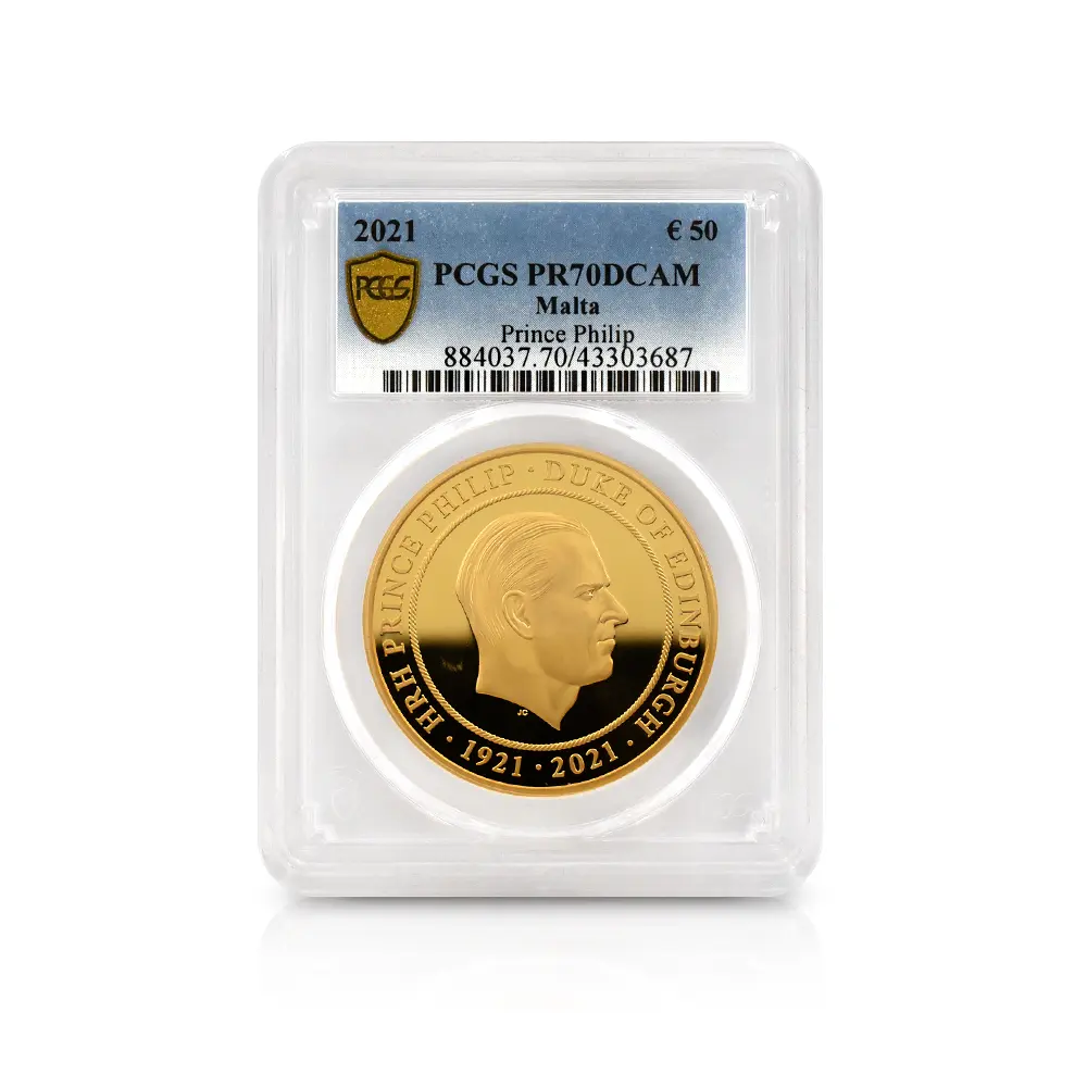 モダンコイン4：6003 マルタ 2021 フィリップ殿下 追悼記念 50ユーロ 金貨 PCGS PR70DC COA付き