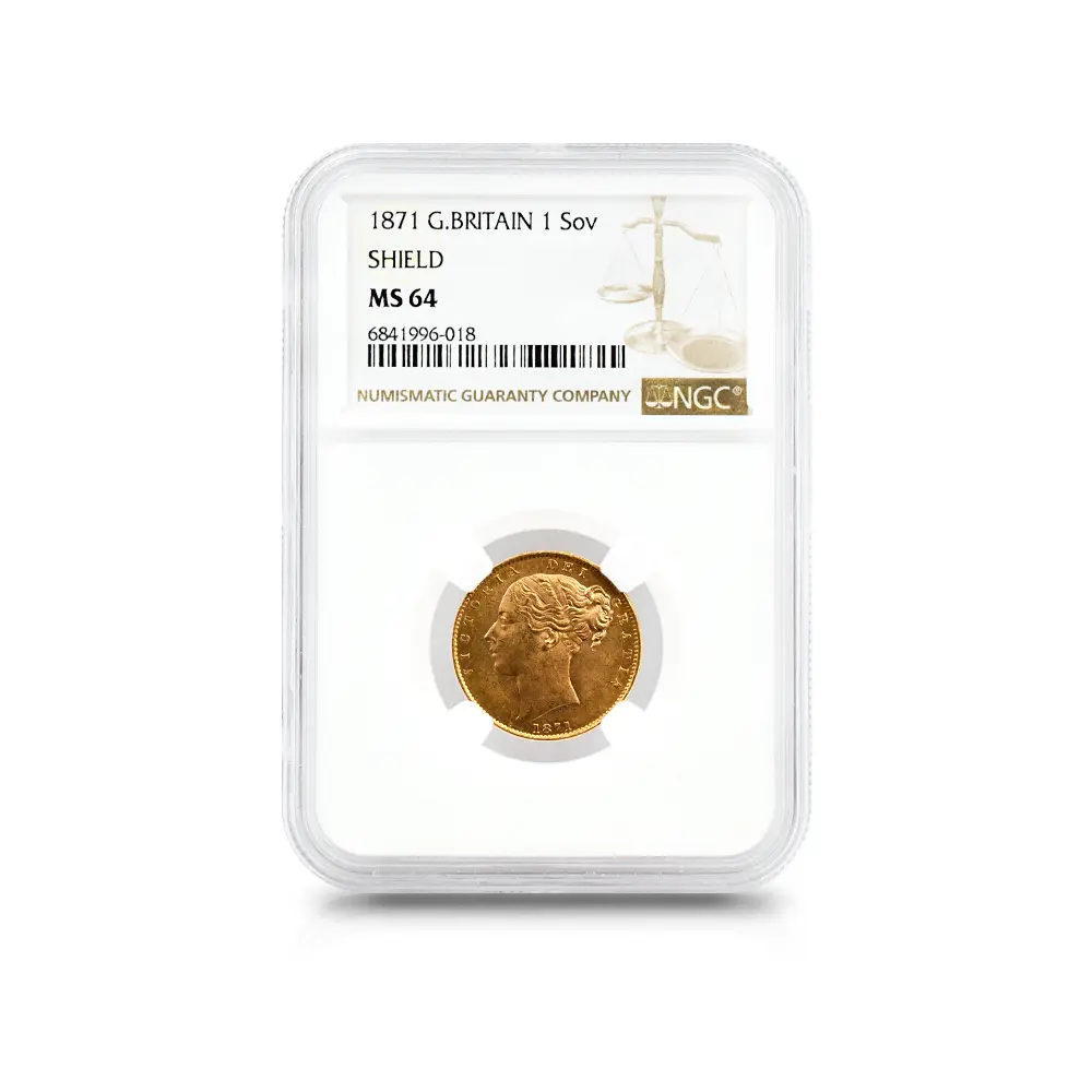 アンティークコイン4：6008 1871 ヴィクトリア女王 ヤングヘッド ソブリン金貨 NGC MS64