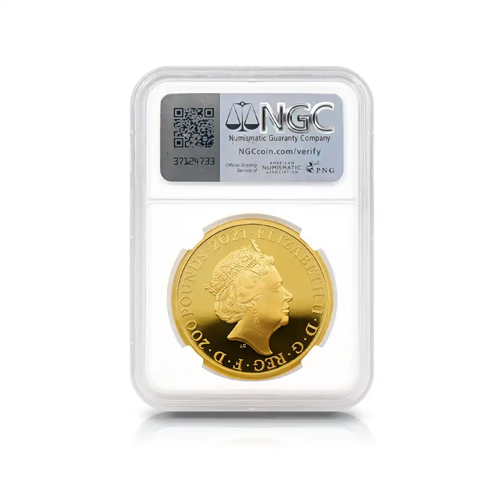 モダンコイン5：6017 2021 エリザベス2世 ゴチッククラウン・ポートレート 200ポンド2オンス金貨 プレーンエッジ ファーストリリース ロイヤルミント発行 NGC PF70UC 箱付き