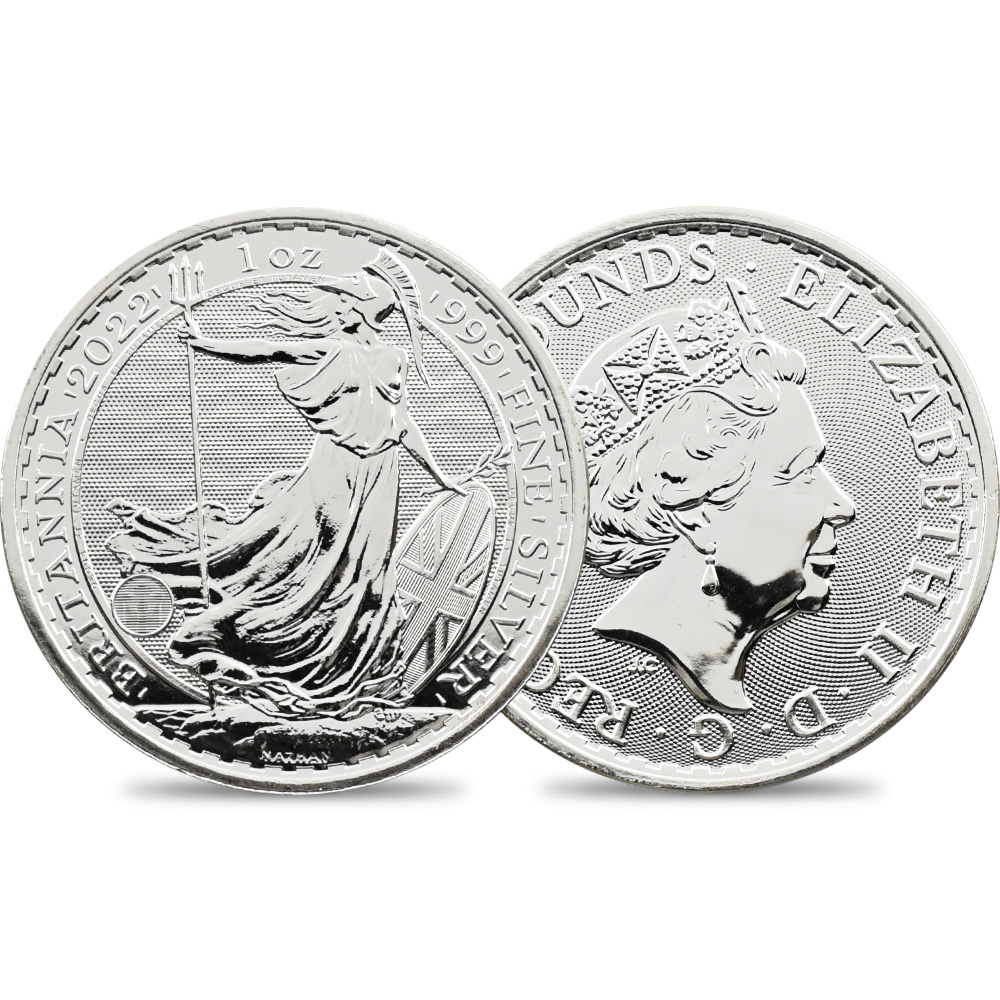 地金型s1：1609 2022 エリザベス2世 ブリタニア 2ポンド1オンス地金型銀貨