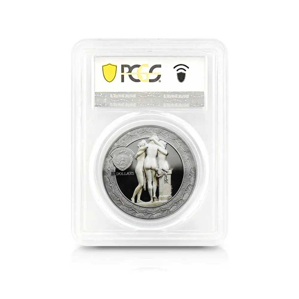 モダンコイン5：4685 パラオ 2020 スリーグレーセス 10ドル2オンス銀貨 ブラックプルーフ仕上 PCGS PR70DC 箱付き