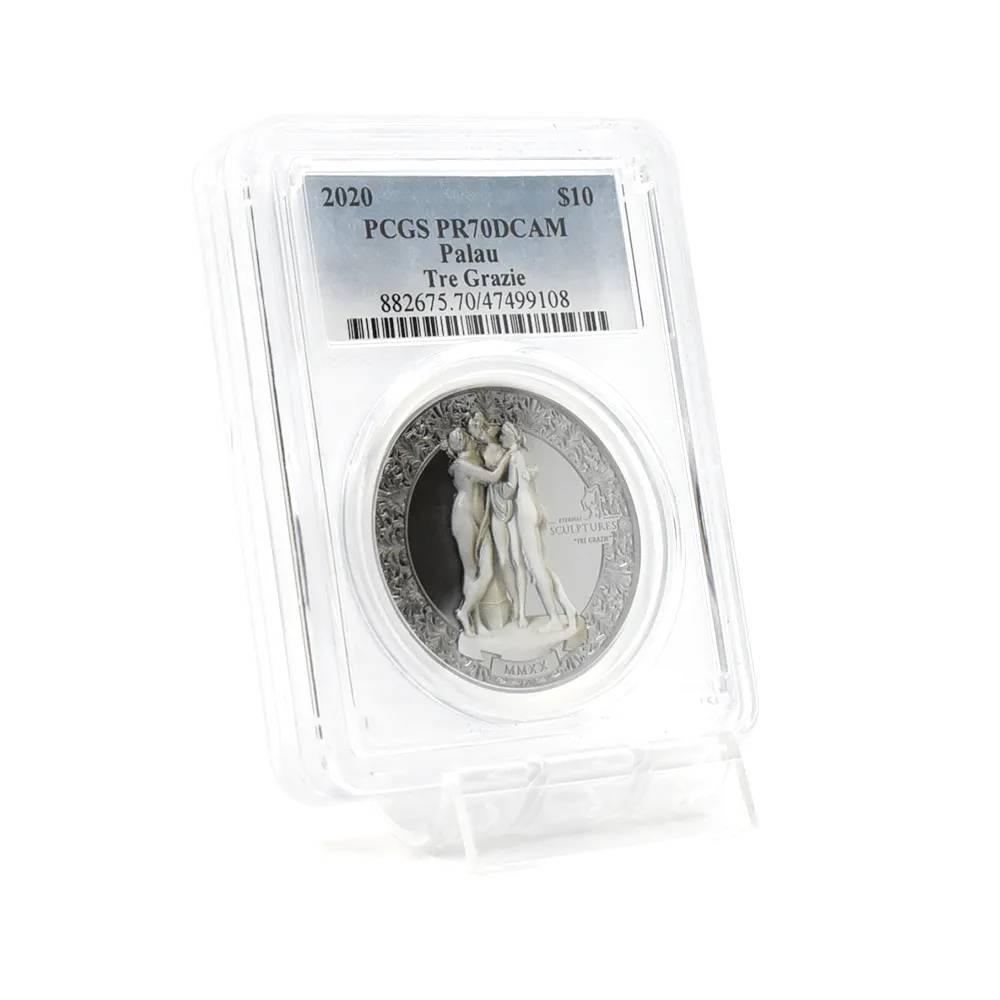モダンコイン6：4685 パラオ 2020 スリーグレーセス 10ドル2オンス銀貨 ブラックプルーフ仕上 PCGS PR70DC 箱付き