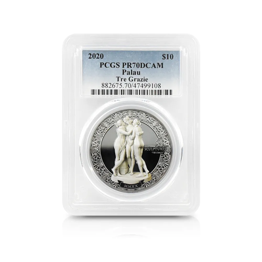 モダンコイン4：4685 パラオ 2020 スリーグレーセス 10ドル2オンス銀貨 ブラックプルーフ仕上 PCGS PR70DC 箱付き