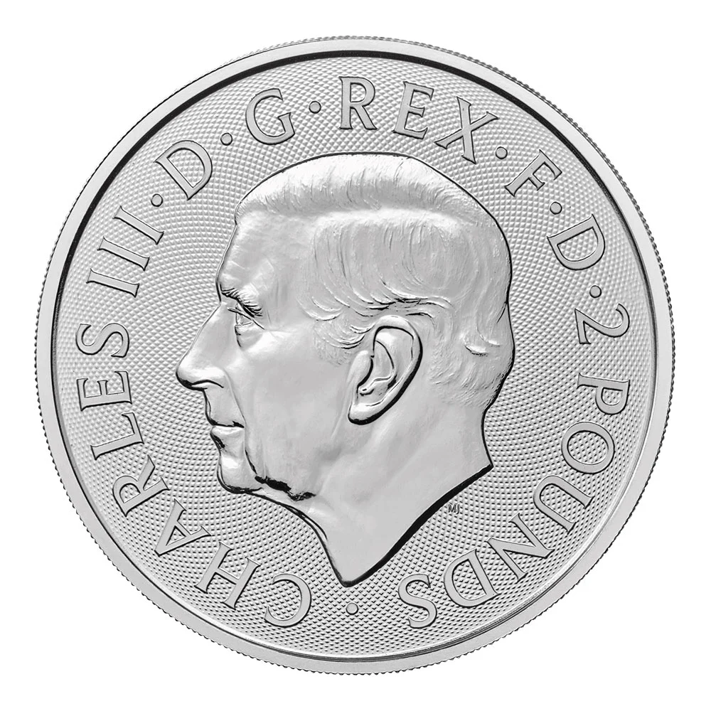 地金型3：3407 イギリス 2023 ロイヤルアームズ 2ポンド 1オンス 地金型銀貨 【1枚】 (コインケース付き)