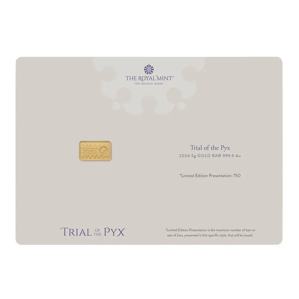 モダンコイン4：6024 2024 Trial of the Pyx 5グラム ゴールドバー 未鑑定 箱付き