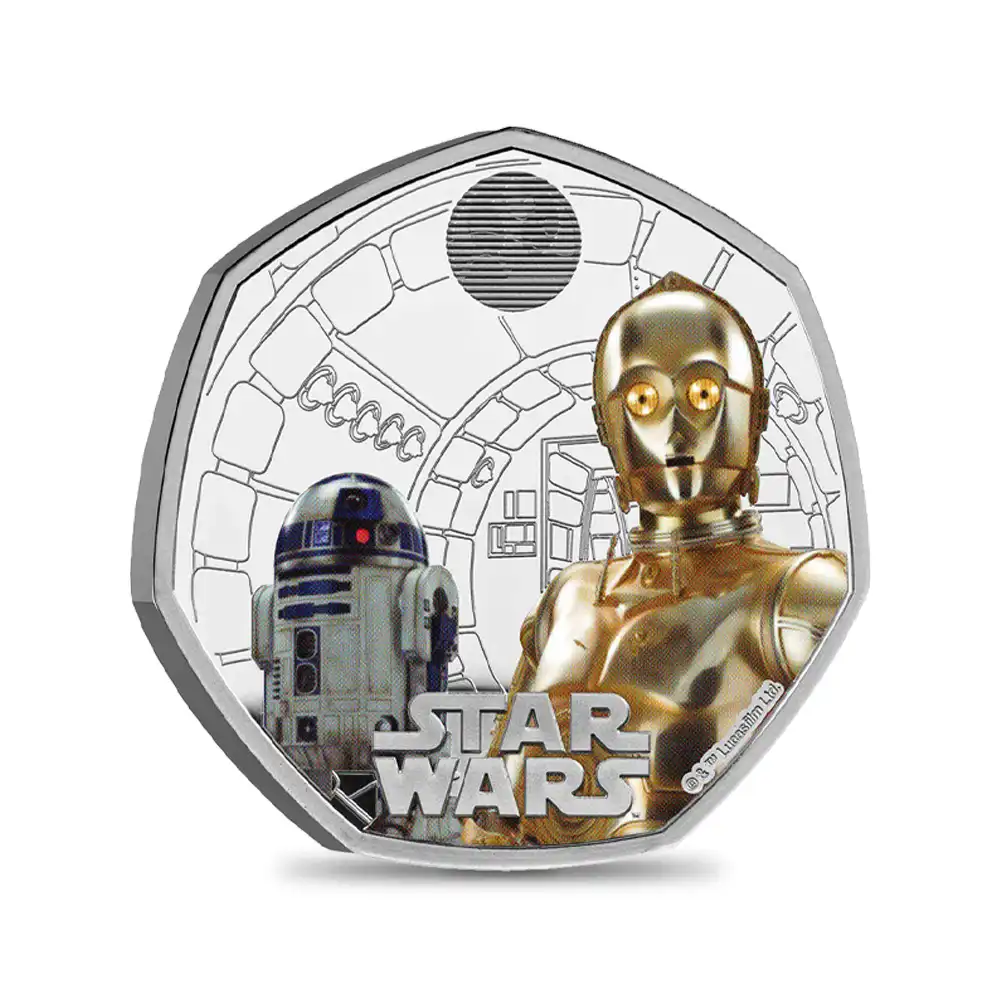 モダンコイン2：3417 2023 チャールズ3世 スター・ウォーズコレクション第1弾 R2-D2＆C-3PO 50ペンスプルーフカラー銀貨 未鑑定 箱付き【ご予約承り品】