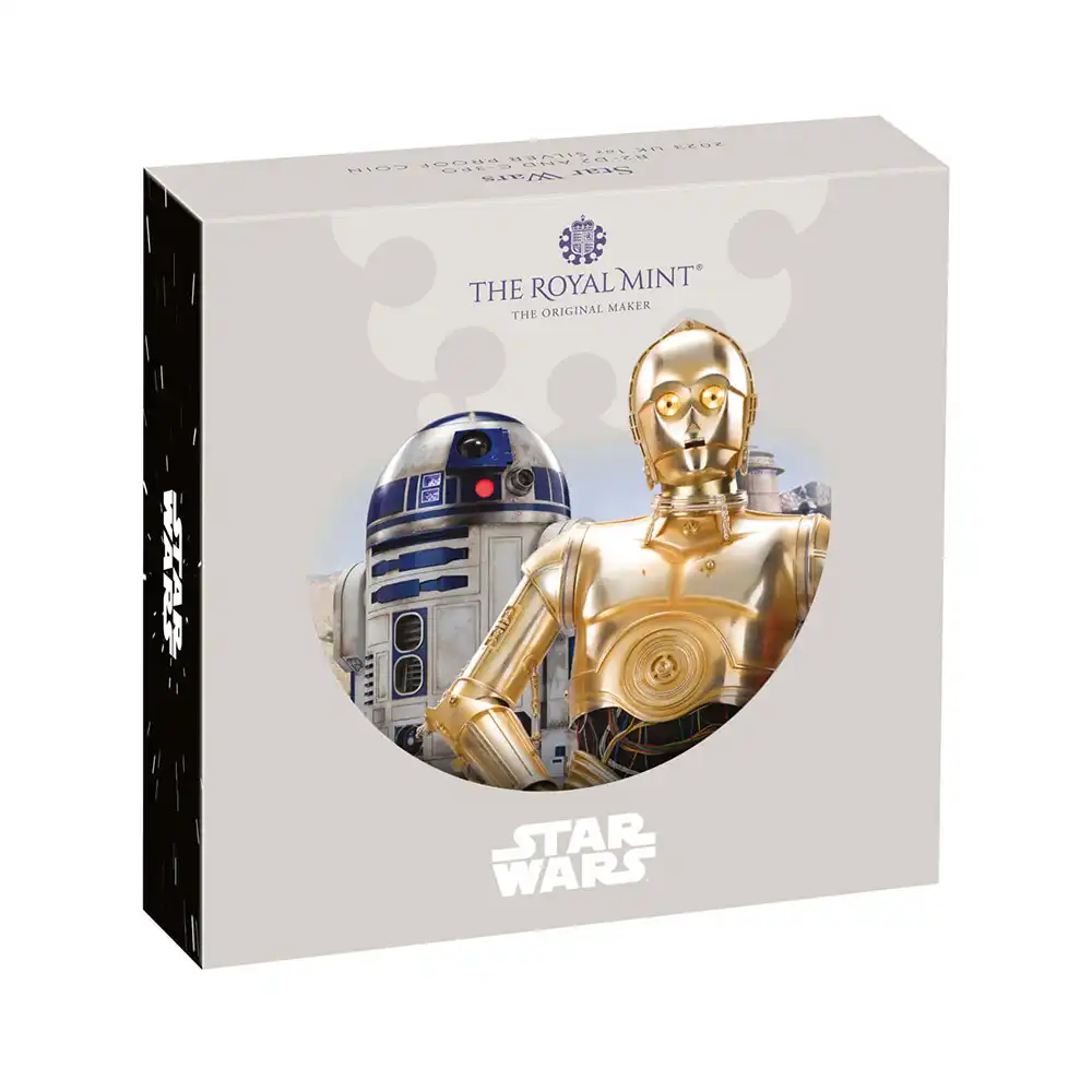 モダンコイン4：3418 2023 チャールズ3世 スター・ウォーズコレクション第1弾 R2-D2＆C-3PO 2ポンド1オンスプルーフ銀貨 未鑑定 箱付き【ご予約承り品】