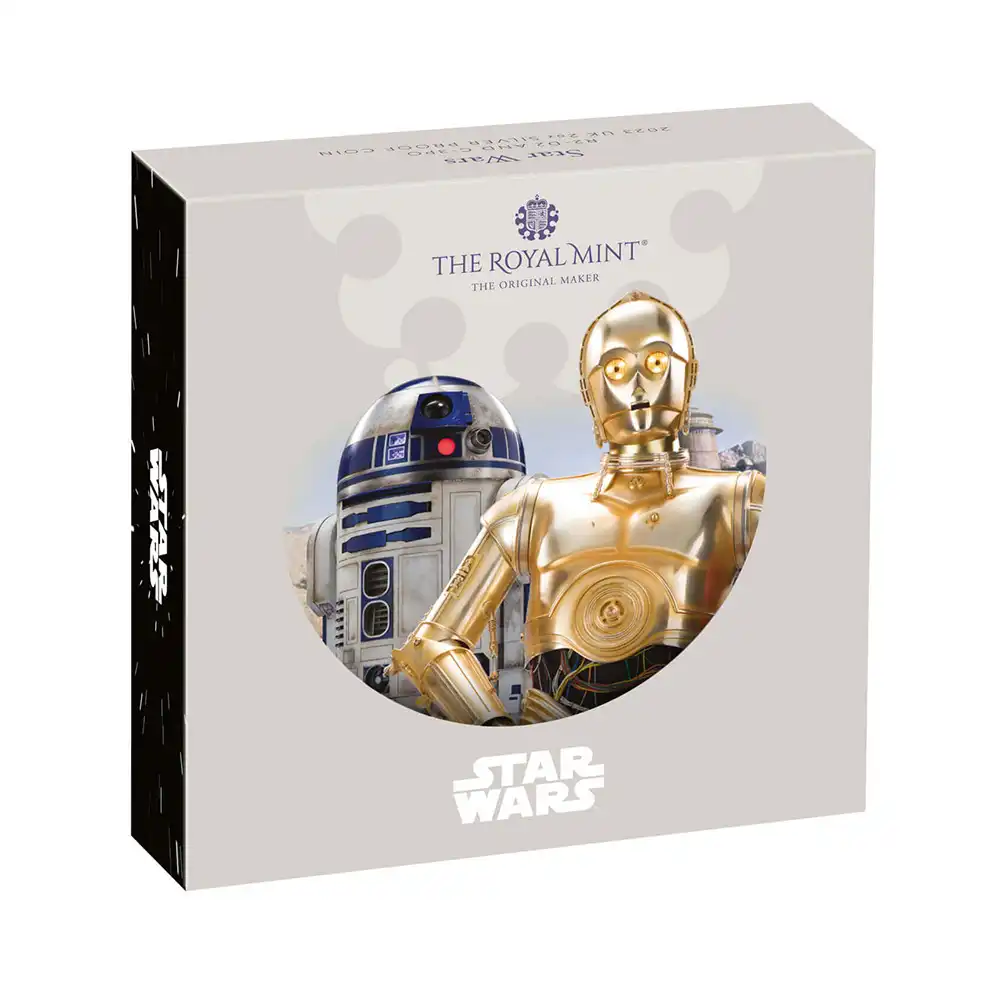 モダンコイン4：3419 2023 チャールズ3世 スター・ウォーズコレクション第1弾 R2-D2＆C-3PO 5ポンド2オンスプルーフ銀貨 未鑑定 箱付き【ご予約承り品】