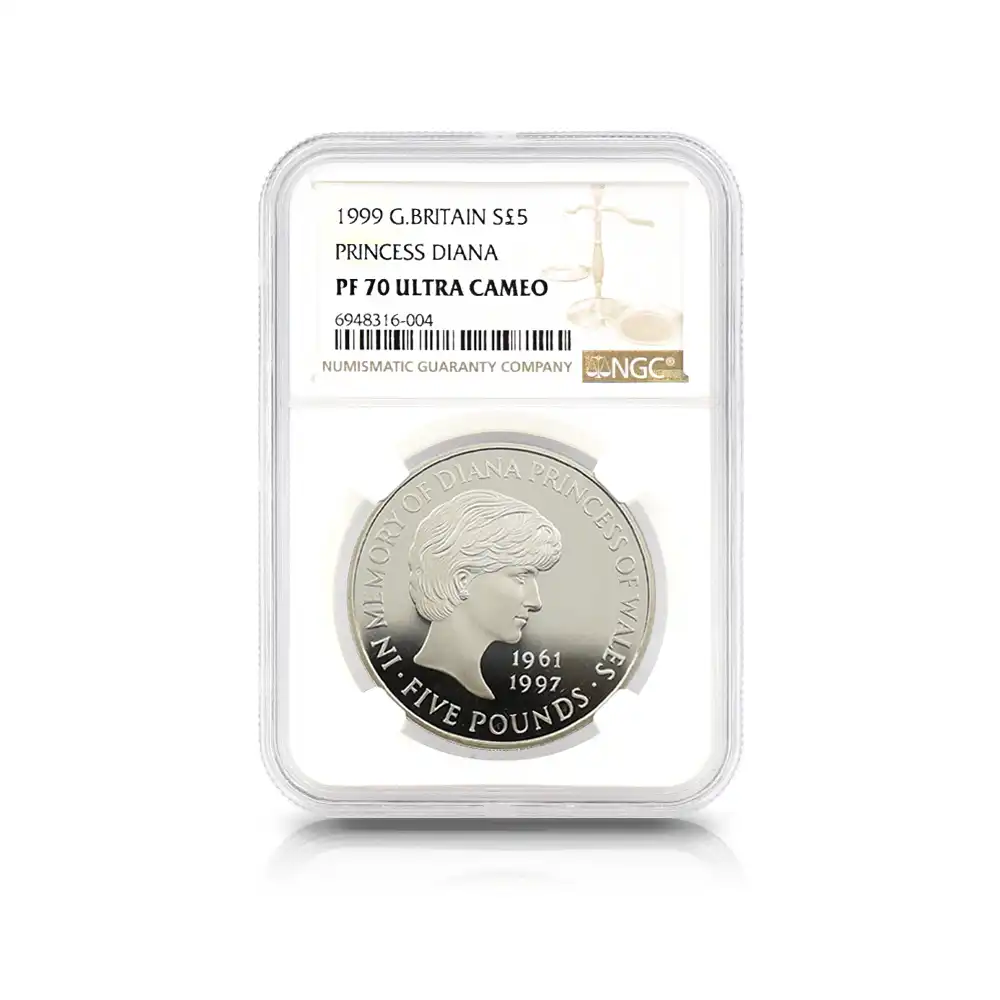 モダンコイン4：6049 1999 エリザベス2世 ダイアナ妃追悼記念 5ポンド銀貨 NGC PF70UC 箱付き