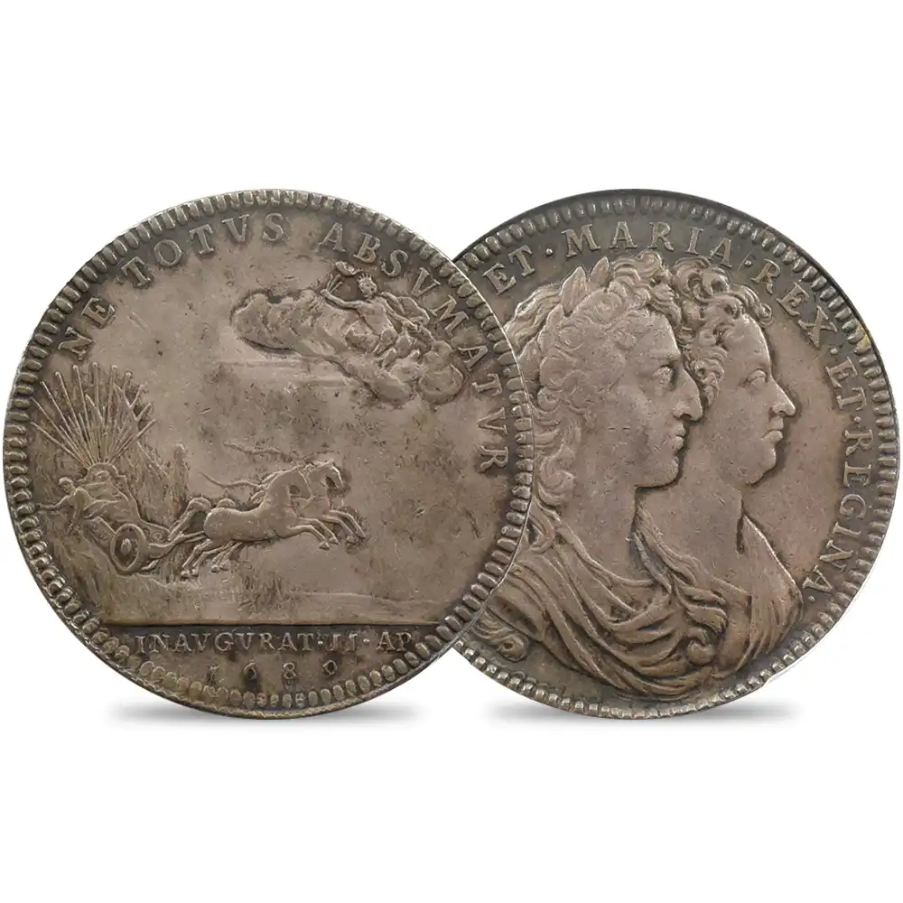 メダル1：3435 1689 ウィリアム＆メアリー 戴冠記念銀メダル PCGS AU50 Eimer-312a