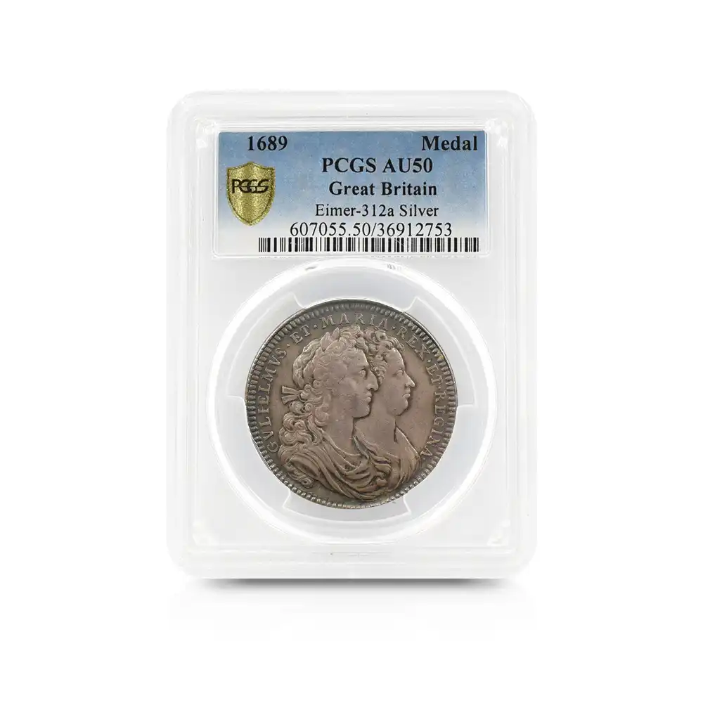 メダル4：3435 1689 ウィリアム＆メアリー 戴冠記念銀メダル PCGS AU50 Eimer-312a