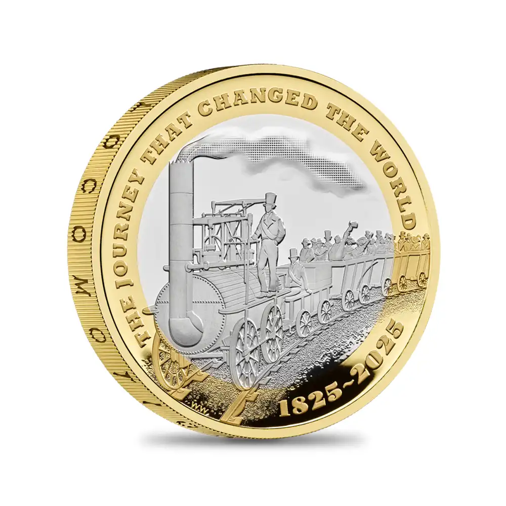 モダンコイン2：6052 2025 チャールズ3世 現代鉄道200周年記念 2ポンドプルーフ銀貨 金メッキ付 未鑑定 箱付き【ご予約承り品】