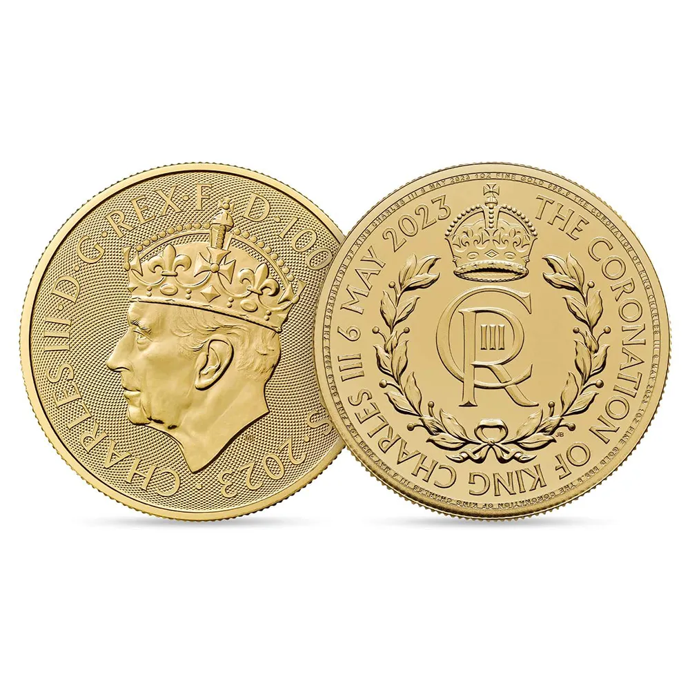 地金型6：3446 イギリス 2023 チャールズ3世 戴冠記念 100ポンド 1オンス 地金型金貨 【1枚】 (コインケース付き)