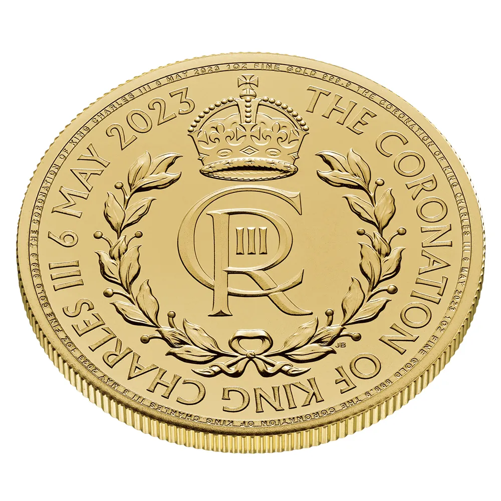 地金型4：3446 イギリス 2023 チャールズ3世 戴冠記念 100ポンド 1オンス 地金型金貨 【1枚】 (コインケース付き)