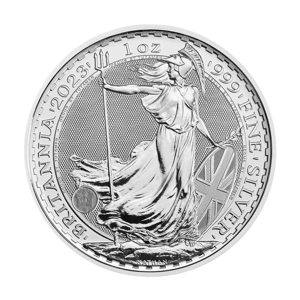 地金型2：3448 イギリス 2023 チャールズ3世 戴冠記念 ブリタニア 2ポンド 1オンス 地金型銀貨 【1枚】 (コインケース付き)