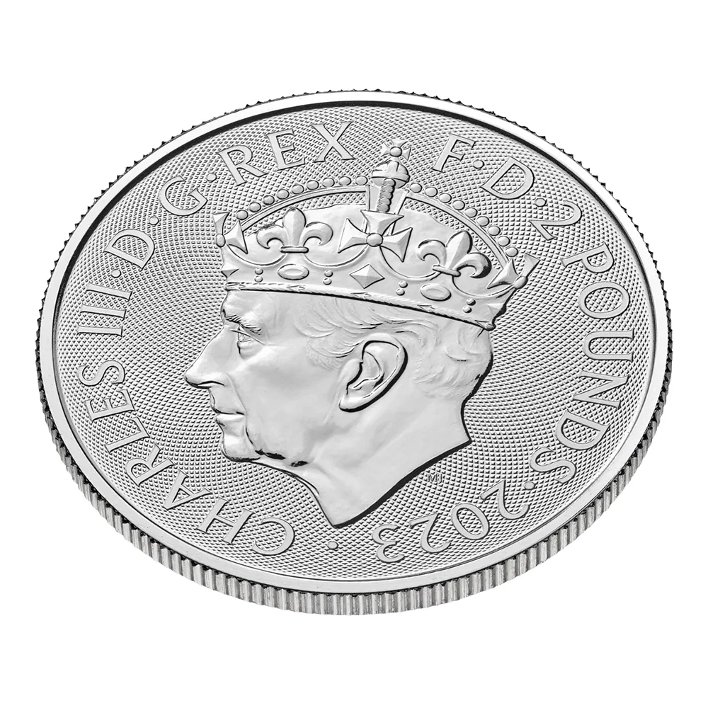 地金型5：3448 イギリス 2023 チャールズ3世 戴冠記念 ブリタニア 2ポンド 1オンス 地金型銀貨 【1枚】 (コインケース付き)