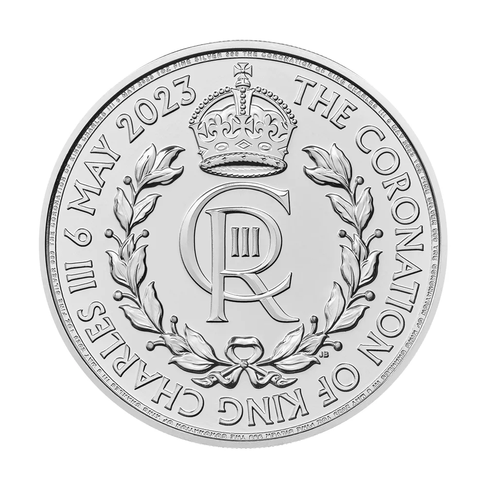 地金型2：3450 イギリス 2023 チャールズ3世 戴冠記念 2ポンド 1オンス 地金型銀貨 【1枚】 (コインケース付き)