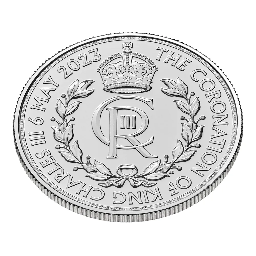 地金型4：3450 イギリス 2023 チャールズ3世 戴冠記念 2ポンド 1オンス 地金型銀貨 【1枚】 (コインケース付き)
