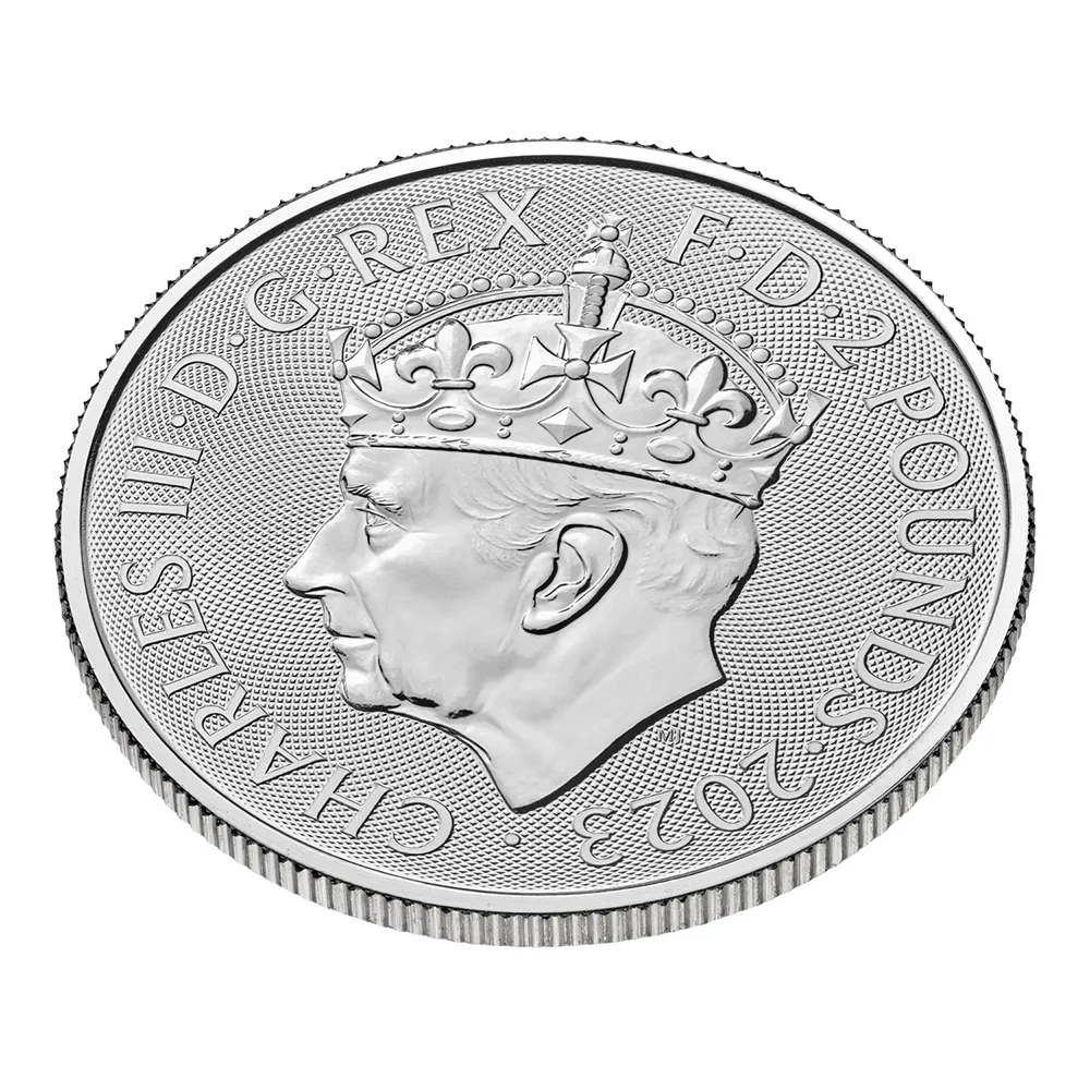 地金型5：3450 イギリス 2023 チャールズ3世 戴冠記念 2ポンド 1オンス 地金型銀貨 【1枚】 (コインケース付き)