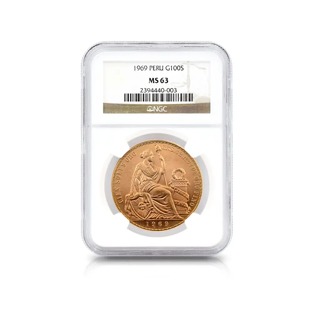 モダンコイン4：6062 ペルー 1969 女神座像 100ソル金貨 NGC MS63