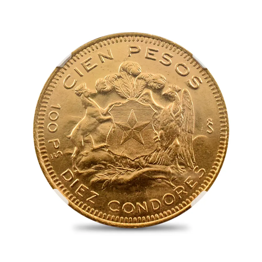 モダンコイン3：6068 チリ 1946SO 女神 100ペソ金貨 NGC MS62